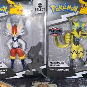 2- Pokemon Select Trainer Team Series Articulated Figures Cinderace Zeraora